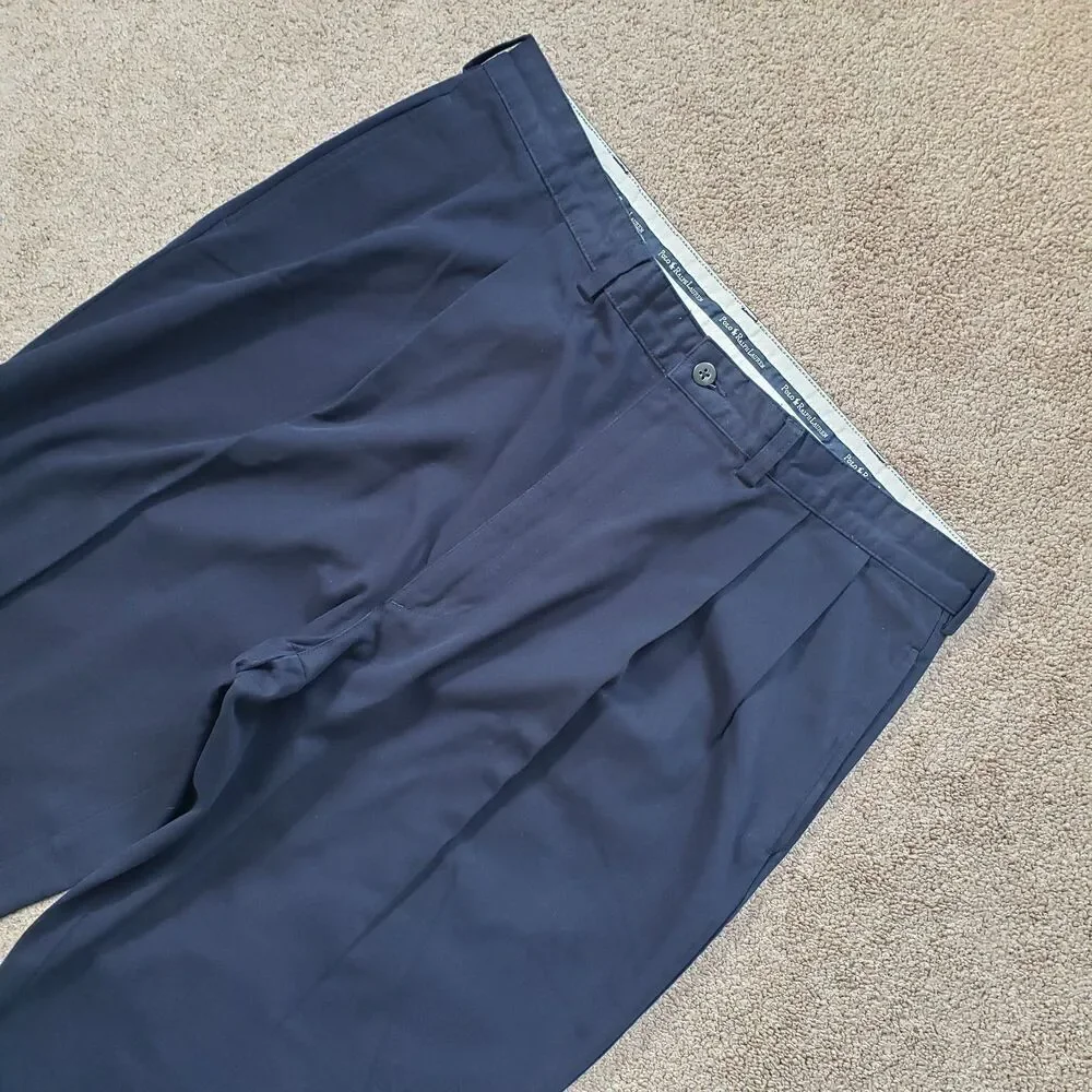Vintage Polo Ralph Lauren Double Pleated Sz 38x32(FITS 37x31.5) Mens Navy Chinos